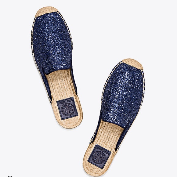 Tory Burch Shoes - Tory Burch Max Blue Glitter Espadrille Slide